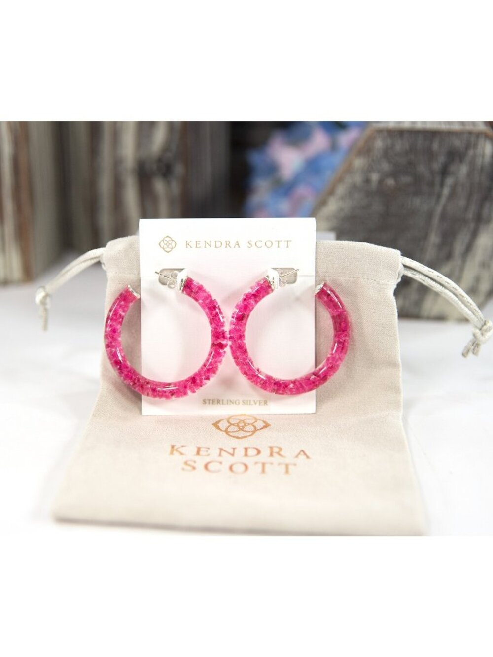 Kendra Scott Sonnie Deep Blush Mother of Pearl Sterling Silver Hoop Earrings NWT